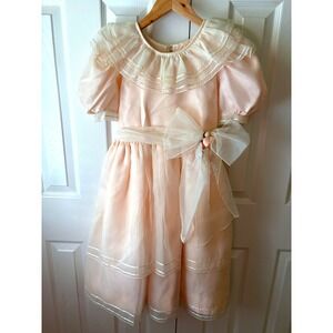 VTG 1980's Sylvia Whyte Neiman Marcus Peach Organza Party Flower Girl Dress 10